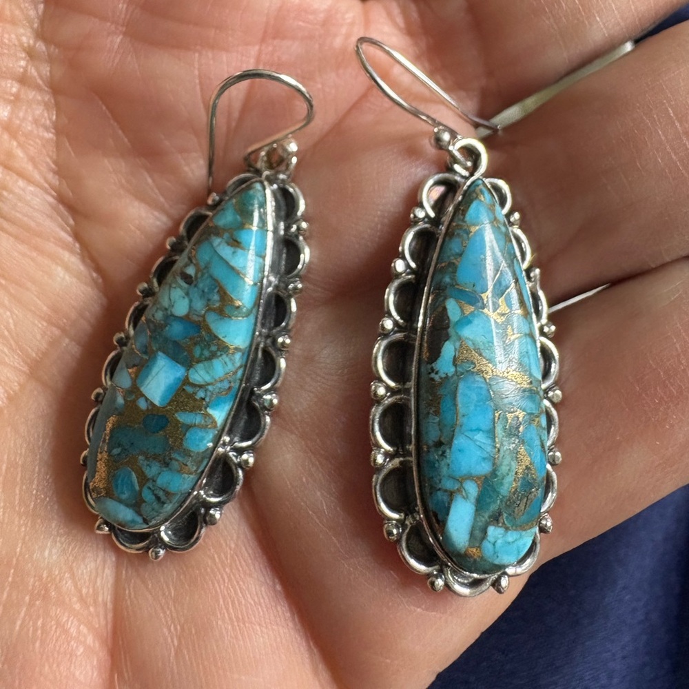 SOLD Earrings*Turquoise Copper Infused Southwestern Dangle Drop Wire Earrings - Picture 5 of 6